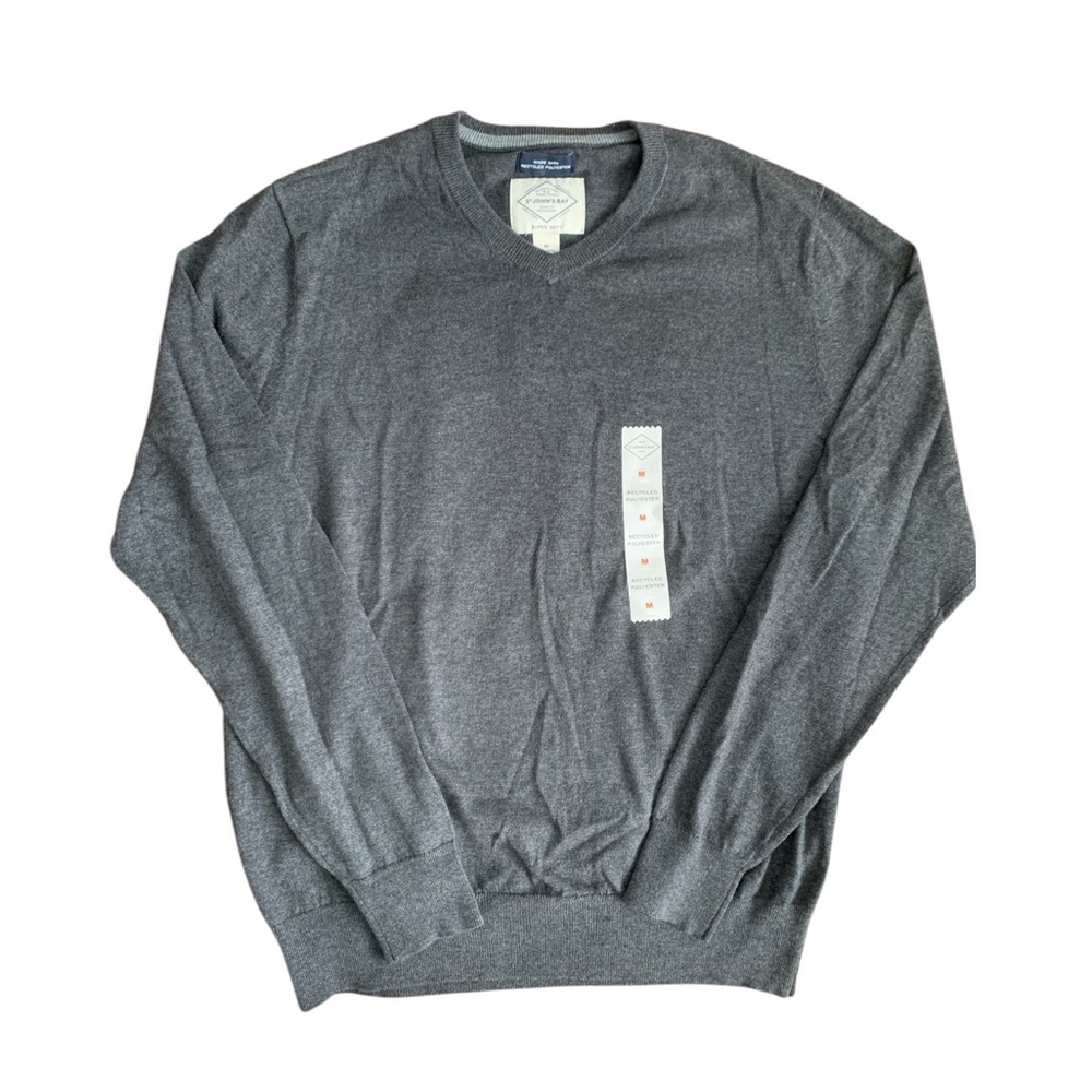 MENS ST JOHNS BAY GREY V NECK SWEATER SIZE MEDIUM
